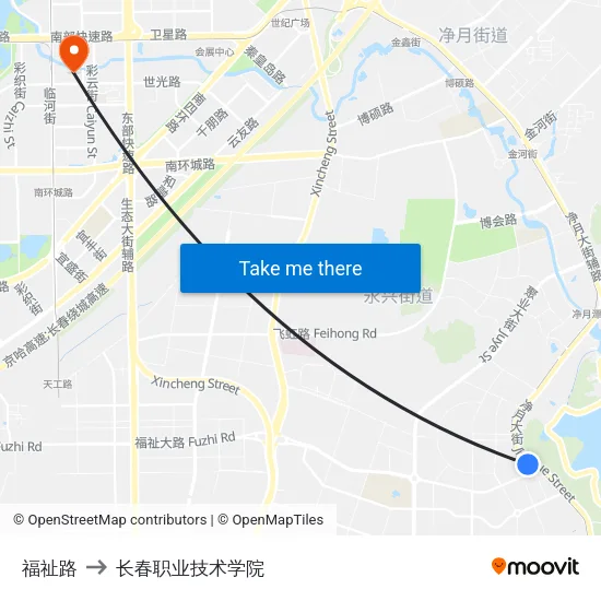 福祉路 to 长春职业技术学院 map
