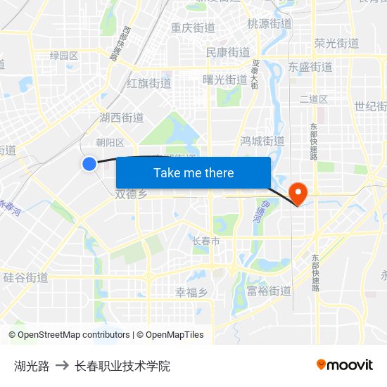 湖光路 to 长春职业技术学院 map