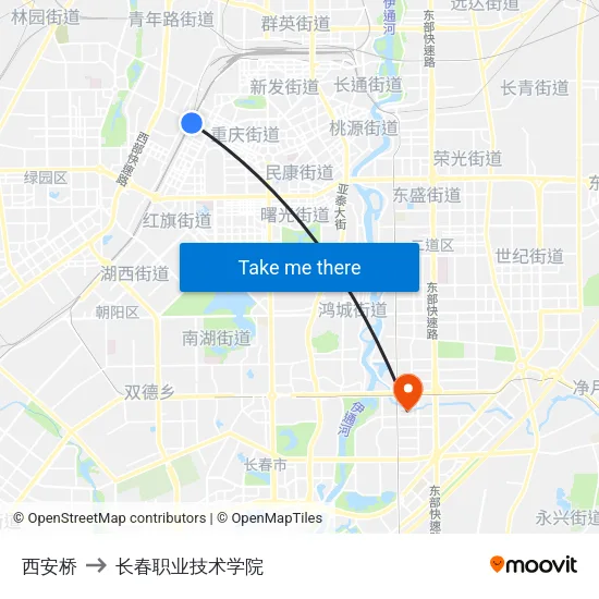 西安桥 to 长春职业技术学院 map