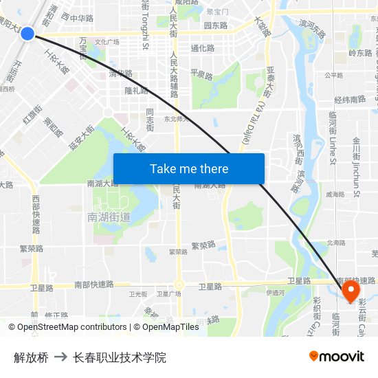 解放桥 to 长春职业技术学院 map