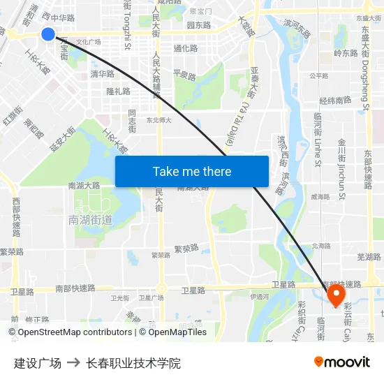 建设广场 to 长春职业技术学院 map