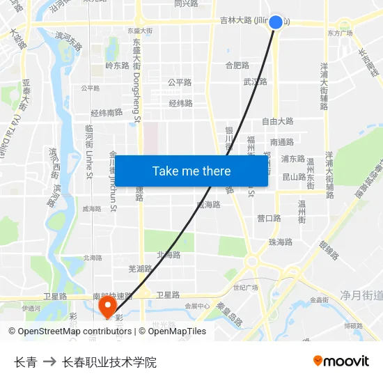 长青 to 长春职业技术学院 map
