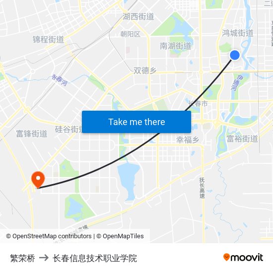 繁荣桥 to 长春信息技术职业学院 map