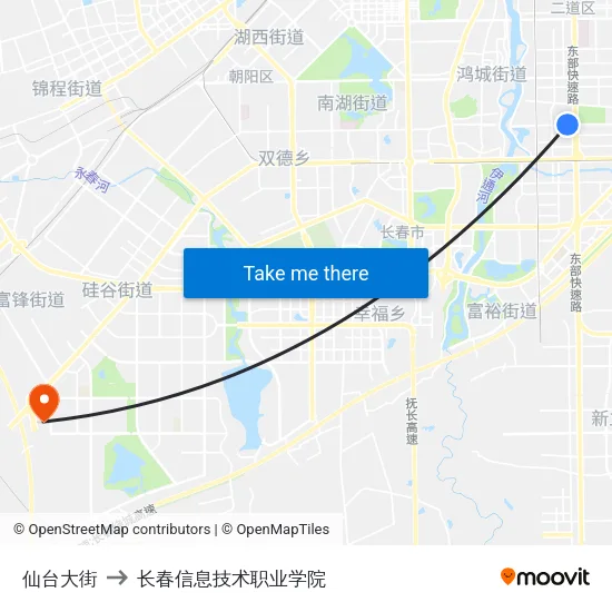 仙台大街 to 长春信息技术职业学院 map
