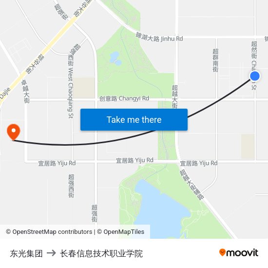 东光集团 to 长春信息技术职业学院 map