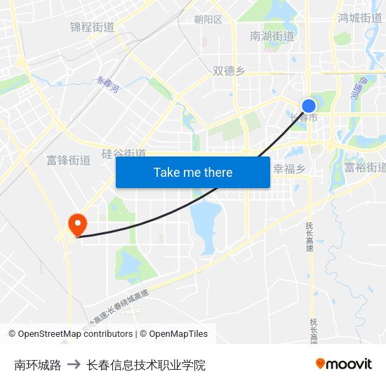南环城路 to 长春信息技术职业学院 map