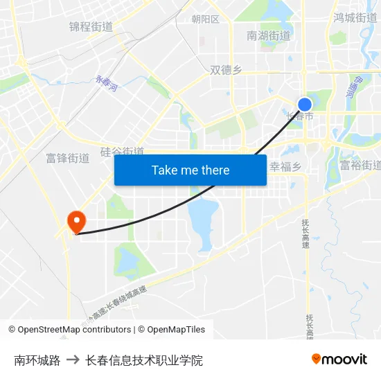 南环城路 to 长春信息技术职业学院 map