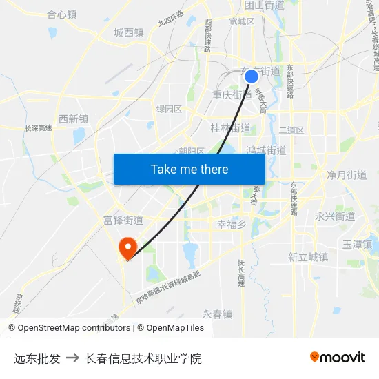 远东批发 to 长春信息技术职业学院 map