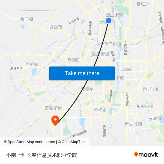 小南 to 长春信息技术职业学院 map