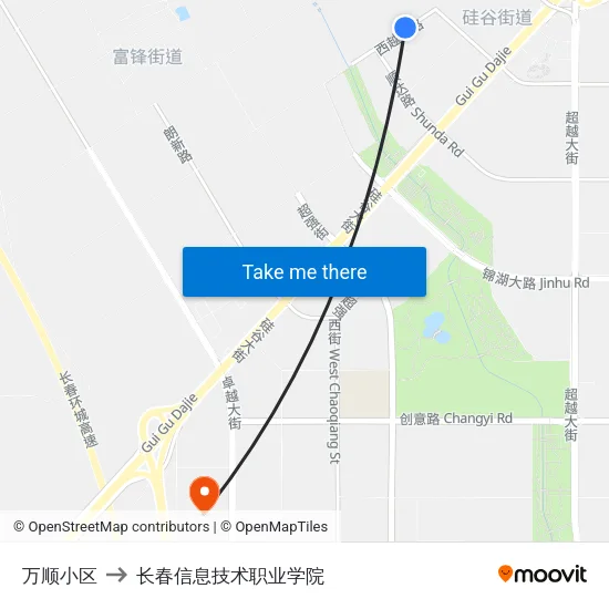 万顺小区 to 长春信息技术职业学院 map