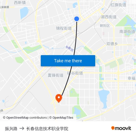 振兴路 to 长春信息技术职业学院 map