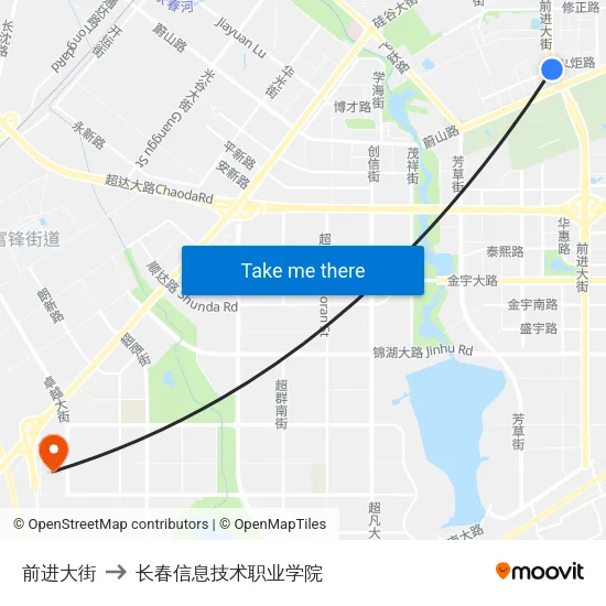 前进大街 to 长春信息技术职业学院 map