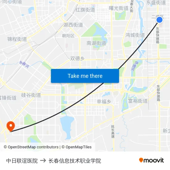 中日联谊医院 to 长春信息技术职业学院 map