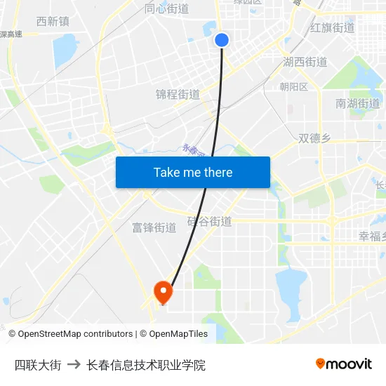 四联大街 to 长春信息技术职业学院 map