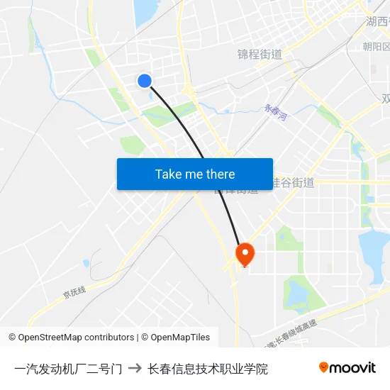 一汽发动机厂二号门 to 长春信息技术职业学院 map