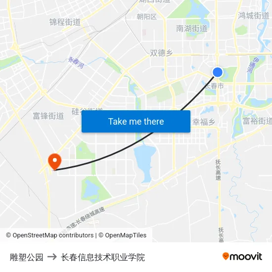 雕塑公园 to 长春信息技术职业学院 map