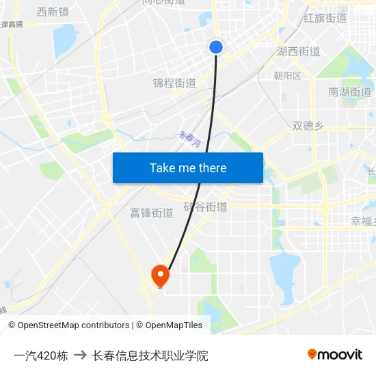 一汽420栋 to 长春信息技术职业学院 map