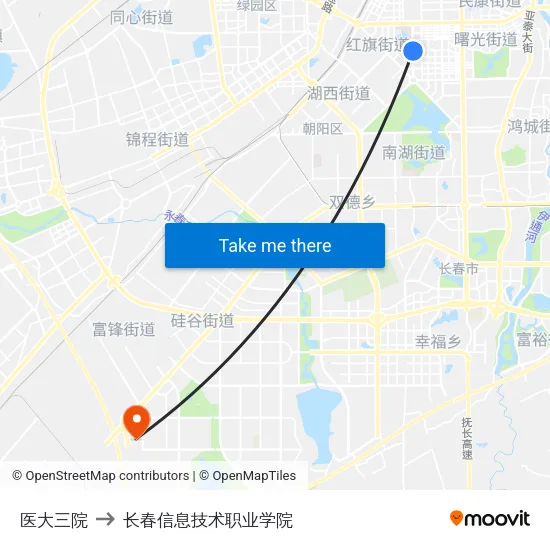 医大三院 to 长春信息技术职业学院 map