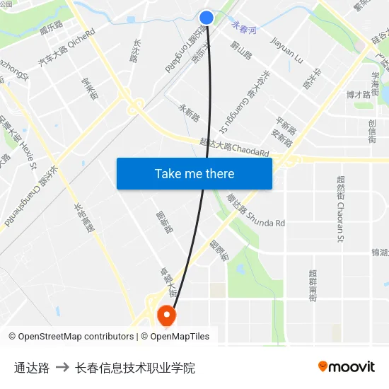 通达路 to 长春信息技术职业学院 map