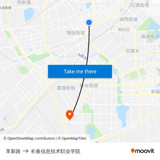 革新路 to 长春信息技术职业学院 map