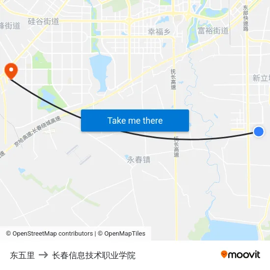东五里 to 长春信息技术职业学院 map