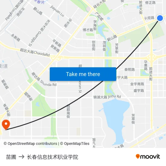 苗圃 to 长春信息技术职业学院 map