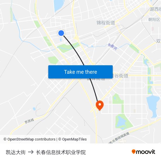 凯达大街 to 长春信息技术职业学院 map