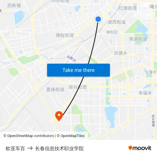 欧亚车百 to 长春信息技术职业学院 map