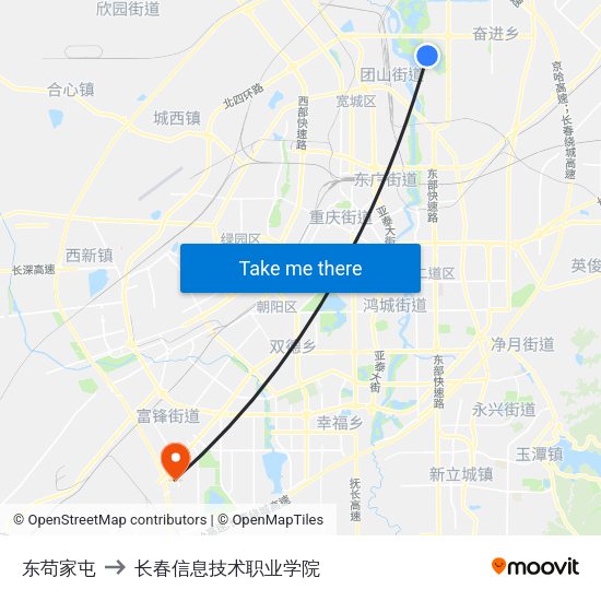 东苟家屯 to 长春信息技术职业学院 map