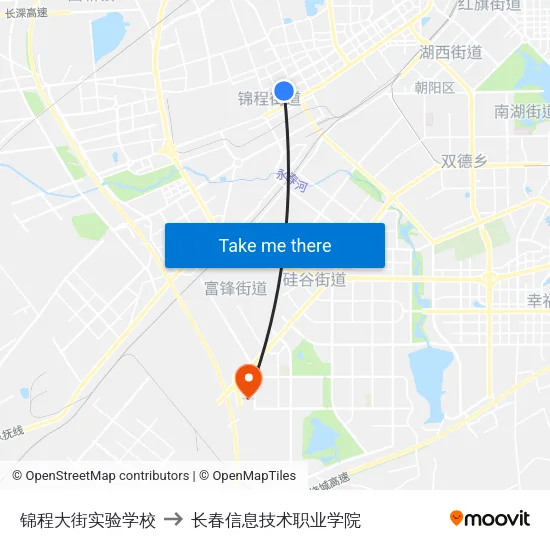 锦程大街实验学校 to 长春信息技术职业学院 map