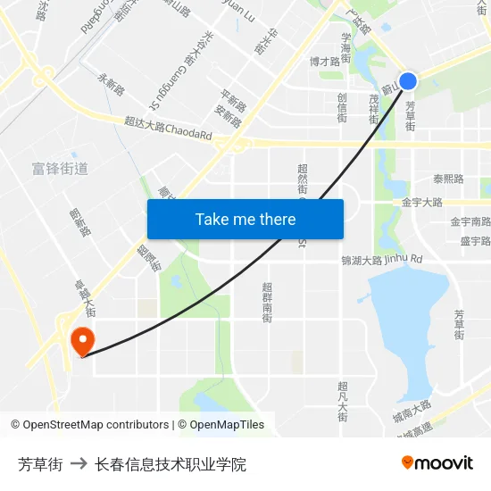 芳草街 to 长春信息技术职业学院 map