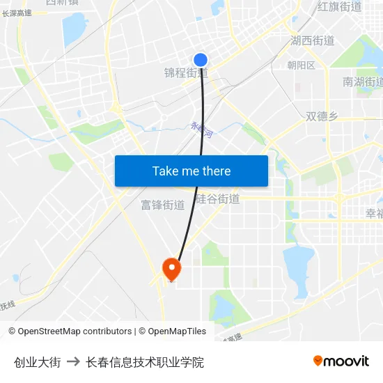 创业大街 to 长春信息技术职业学院 map