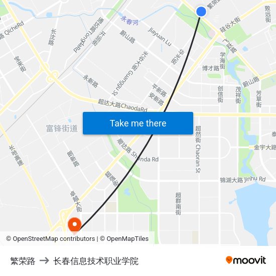繁荣路 to 长春信息技术职业学院 map