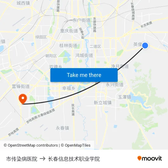 市传染病医院 to 长春信息技术职业学院 map