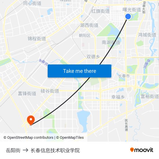 岳阳街 to 长春信息技术职业学院 map