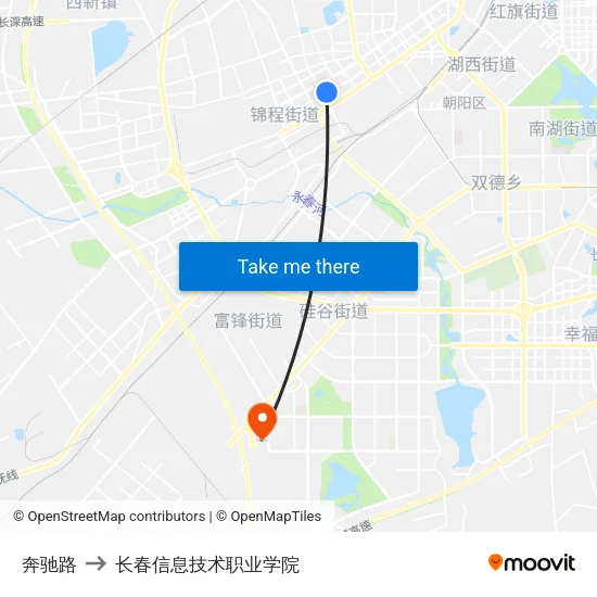 奔驰路 to 长春信息技术职业学院 map