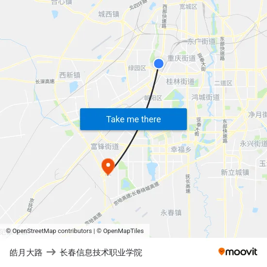 皓月大路 to 长春信息技术职业学院 map
