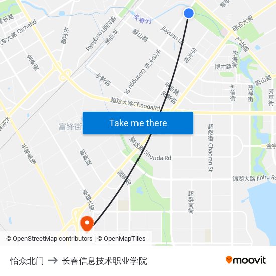 怡众北门 to 长春信息技术职业学院 map