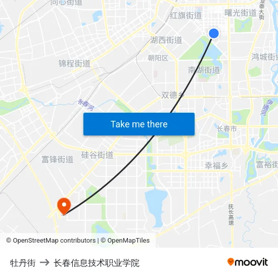牡丹街 to 长春信息技术职业学院 map