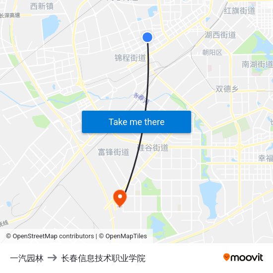一汽园林 to 长春信息技术职业学院 map