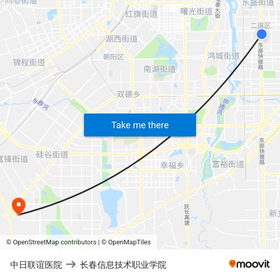 中日联谊医院 to 长春信息技术职业学院 map