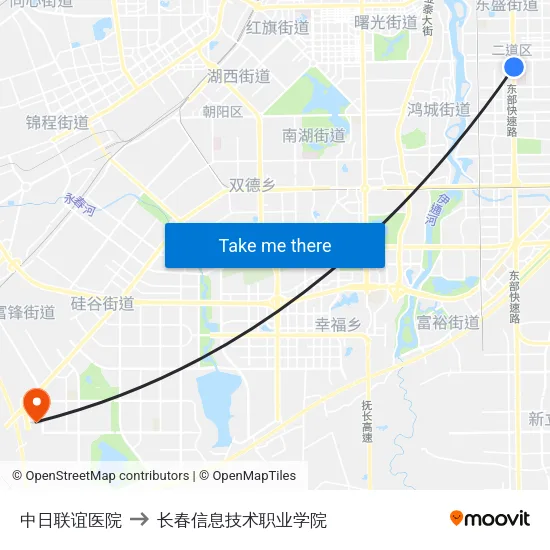 中日联谊医院 to 长春信息技术职业学院 map