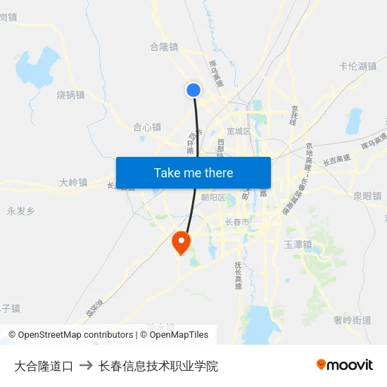 大合隆道口 to 长春信息技术职业学院 map
