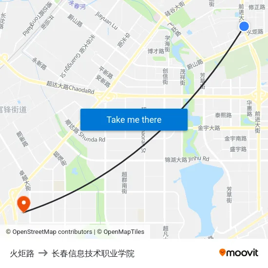 火炬路 to 长春信息技术职业学院 map