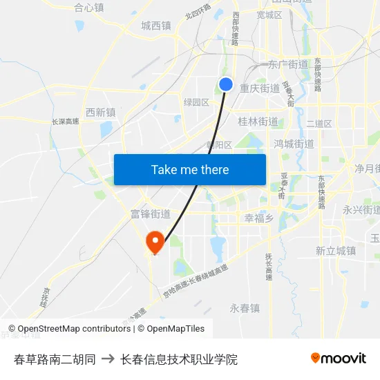 春草路南二胡同 to 长春信息技术职业学院 map