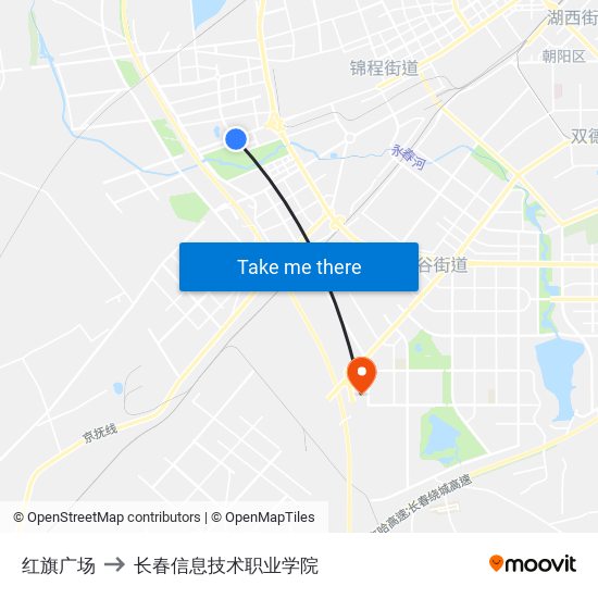 红旗广场 to 长春信息技术职业学院 map
