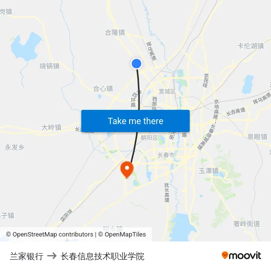 兰家银行 to 长春信息技术职业学院 map