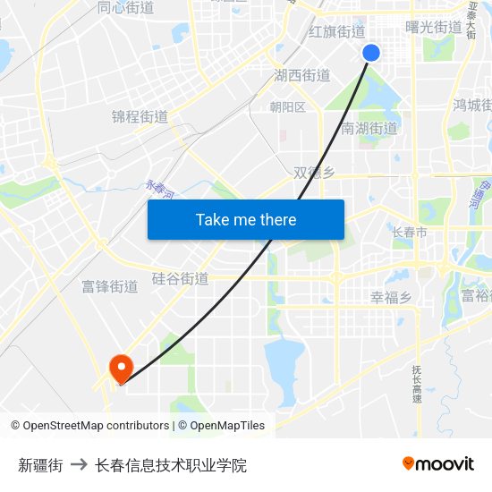 新疆街 to 长春信息技术职业学院 map