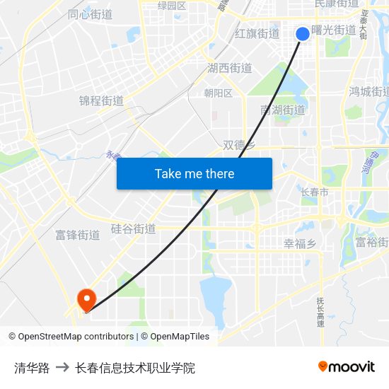 清华路 to 长春信息技术职业学院 map
