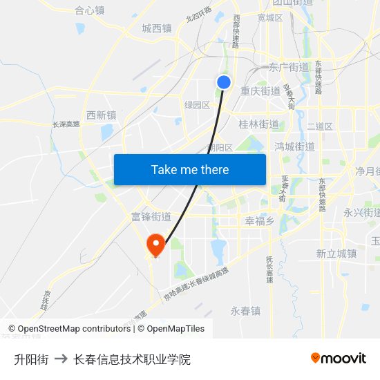 升阳街 to 长春信息技术职业学院 map
